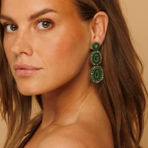 PAULIE POCKET Ella Shine Earrings - Olive Green